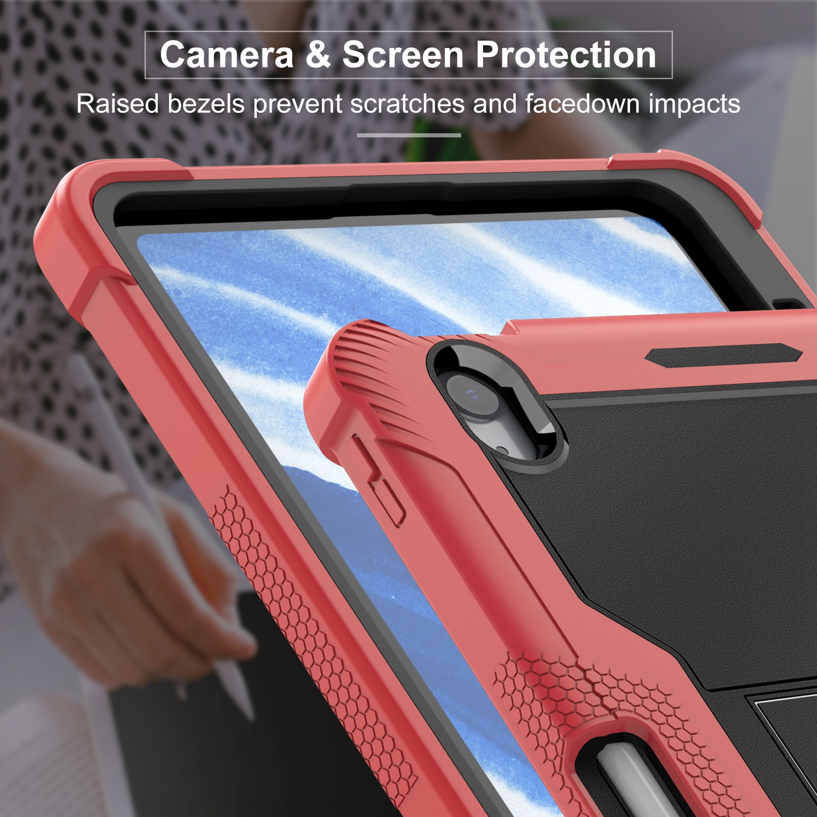 Allytechgroup Rugged Case for Apple iPad Air 11 M4 M3 M2 2026 2025 2024, Dual-Layers Kickstand Anti-Scratch Bumper With Pencil Holder Lightweight Kids Friendly Case Cover for iPad Air 11", Red
