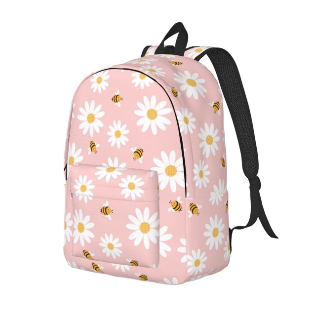 Disketp Daisy And Bee print Canvas Backpack Lightweight Travel Daypack Student Rucksack Laptop Backpack-Medium