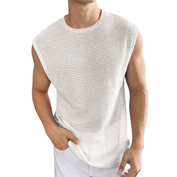 DagobertNiko Tank Tops for Men Sleeveless T-Shirts Crew Neck Hollow out Top Athletic Work Summer Beach Shirts