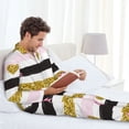 thumbnail image 6 of Salouo Gold Glittering Hearts and Flamingos Print Button-Front Long Sleeve Pajama Set for Men, Soft 2Pjs Men's Long Sleeve Sleepwear-XX-Large, 6 of 7