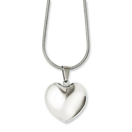 Stainless Steel Polished Puff Heart 20in Necklace