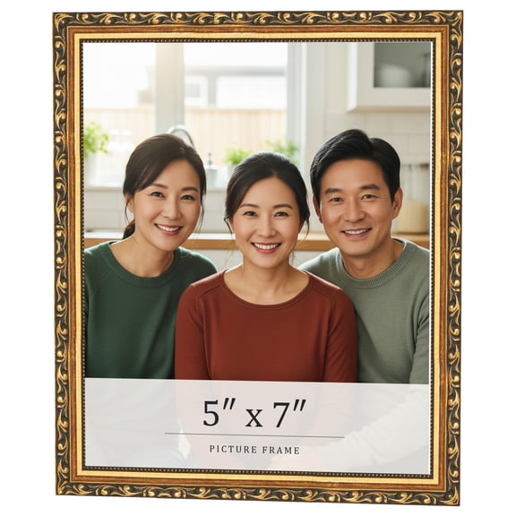 5x7 In Frame Black & Gold Solid Wood Picture Frame Width 1.125 Inches | Interior Frame Depth 0.375