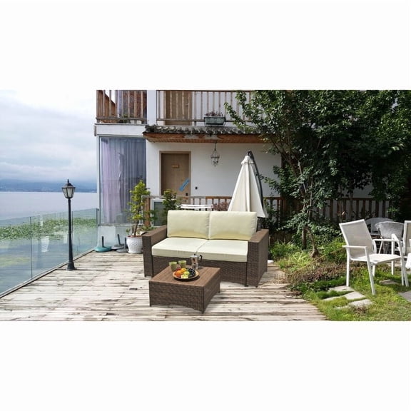 W Unlimited Studio Shine 3 Piece Modular Patio Loveseat Set in Dark Brown