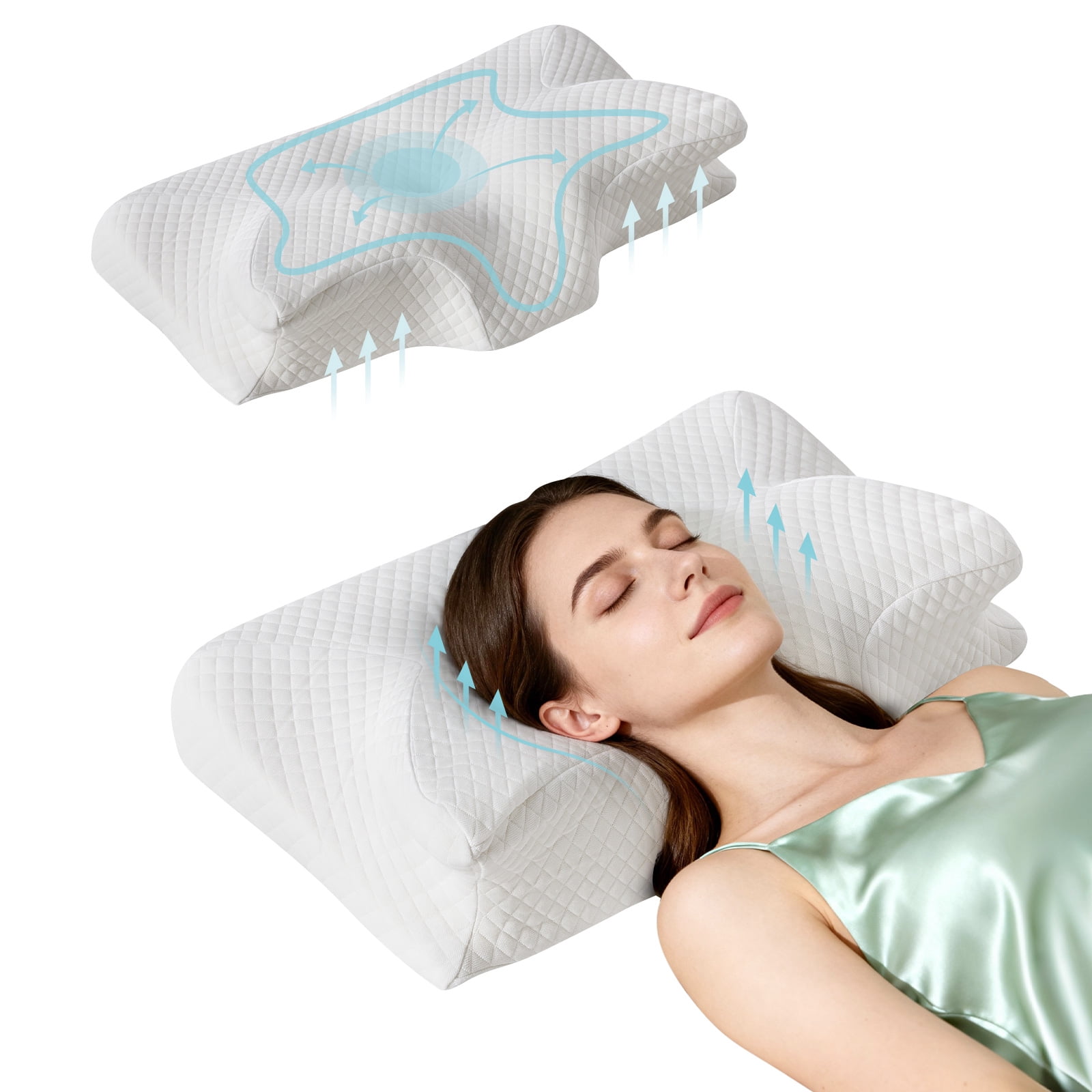 EDX Cervical Pillow for Pain Relief, Ergonomic Side Sleeper Pillow for Dual-Height Orthopedic Contour Support for Bed Sleeping, Memory Foam Pillows Orthopedic Pillow for Back Stomach Sleepers,White