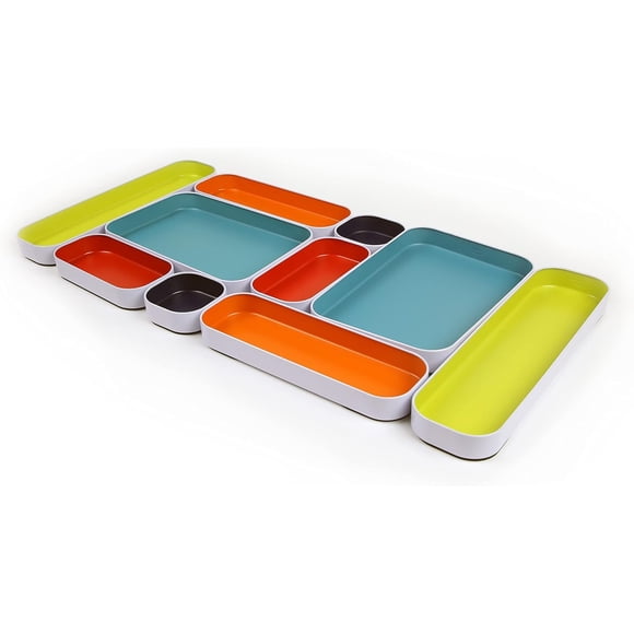 Three by Three Seattle 10 Piece Shallow Metal Organizer Tray Set for Storing Makeup, Stationery, Utensils, and More in Office Desk, Kitchen and Bathr