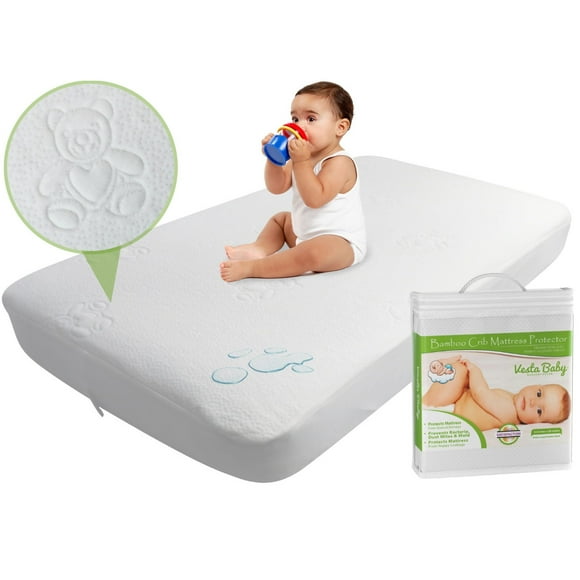 Vesta Baby Premium Fitted Bamboo Jacquard Crib Mattress Protector - Potty Training Toddler Bed Waterproof Cover