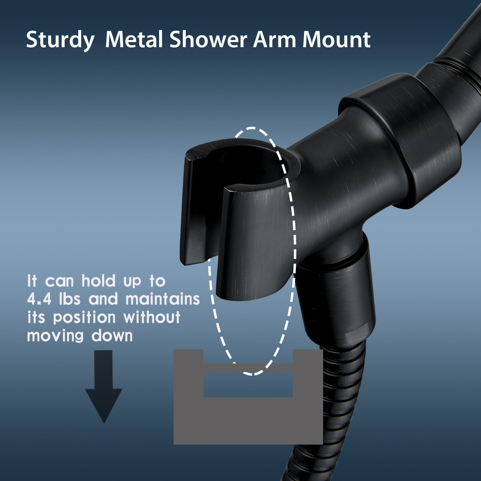 BRIGHT SHOWERS All Metal Shower Head Holder for Handheld Shower Head,  Adjustable Shower Arm Mount with Universal Wall Hook Bracket (BBA1901)
