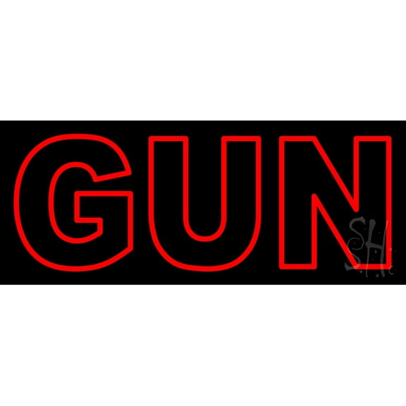 Red Double Stroke Gun LED Neon Sign 10 x 24 - inches, Black Square Cut Acrylic Backing, with Dimmer - Bright and Premium built indoor LED Neon Sign for Defence Force.