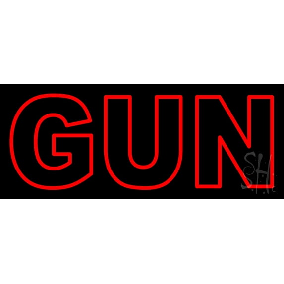 Red Double Stroke Gun LED Neon Sign 10 x 24 - inches, Black Square Cut Acrylic Backing, with Dimmer - Bright and Premium built indoor LED Neon Sign for Defence Force.