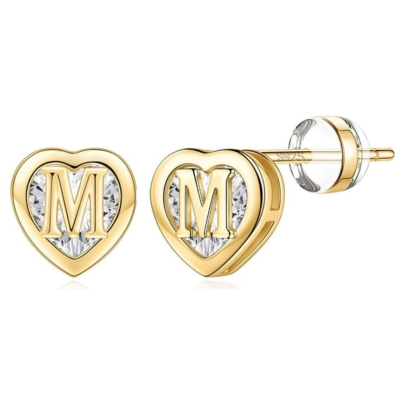 Turandoss Heart Initial Stud Earrings for Women 925 Sterling Silver Studs 14K Gold Plated Earrings Jewelry Birthday Gifts for Women