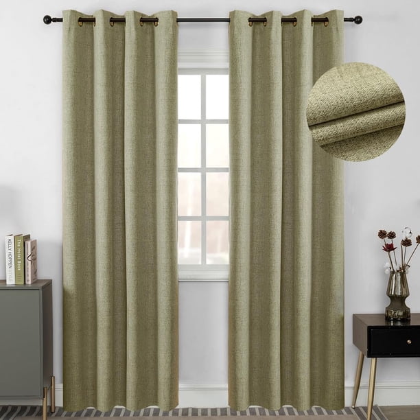 Lino Cortinas Blackout con Aislamiento Térmico, 100% Blackout y Ojal Superior Cortina para Recámara y Ventana de Sala, Capa Trasera de Revestimiento Gris, 2 Paneles, 132 x 213.3 cm, Lion
