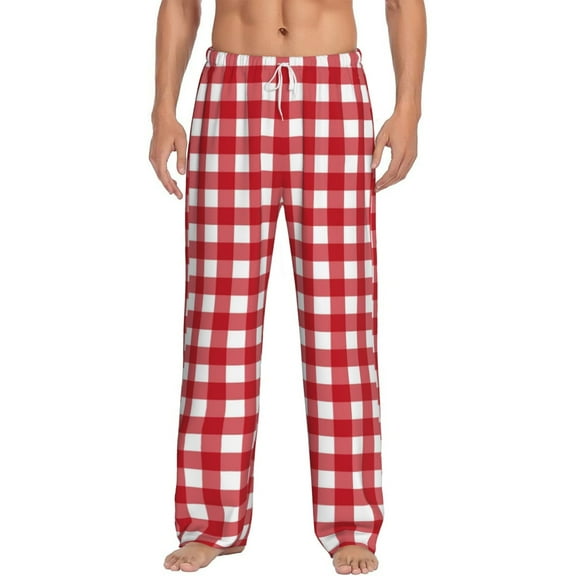 Daiia Red Checkboard Men's Sleep Pant with Pockets and Drawstring,Pajama Pants-Large