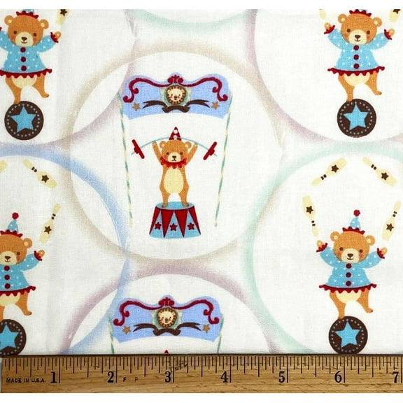 1 Yard - Baby Bear Circus on Cream Cotton Fabric (Great for Quilting, Sewing, Craft Projects, Throw Pillows & More) 1 Yard X 44" Wide
