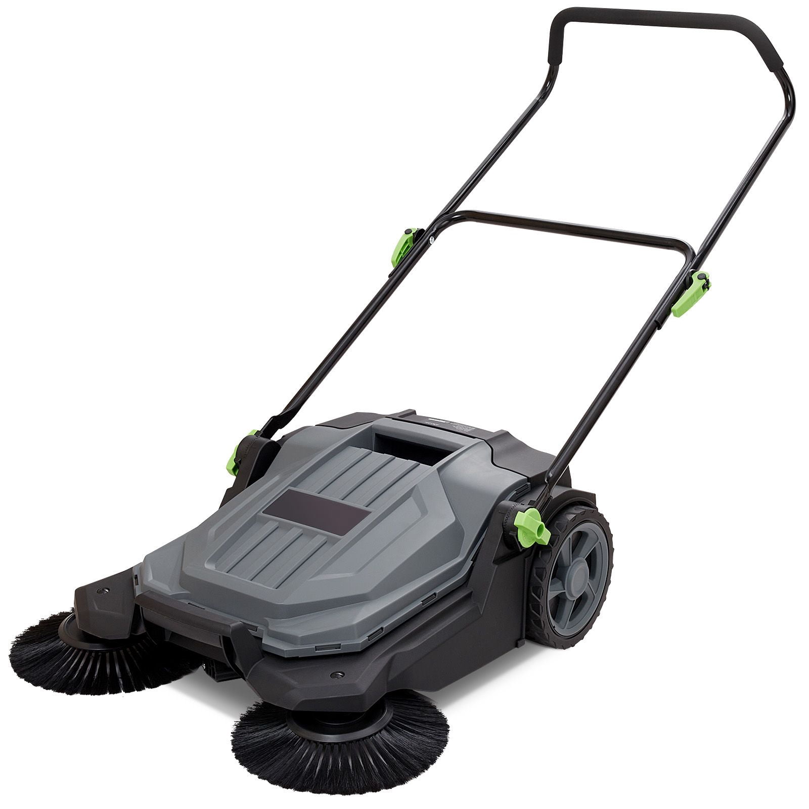 25.6-Inch Manual Floor Sweeper, Walk-In Hand Push 5-Gallon Trash Can, Adjustable Folding Handle for Walkway Yard Garage Terrace