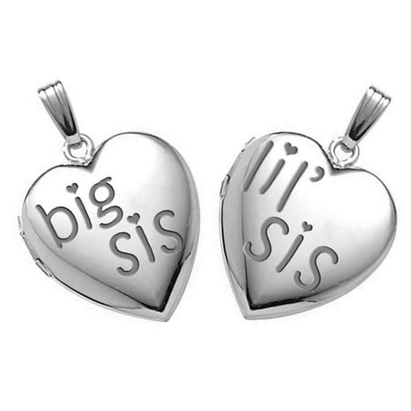 Picturesongold.Com "Big Sis, Lil Sis" Locket Sets Necklace Pendants - 3/4 inch x 3/4 inch in Sterling Silver