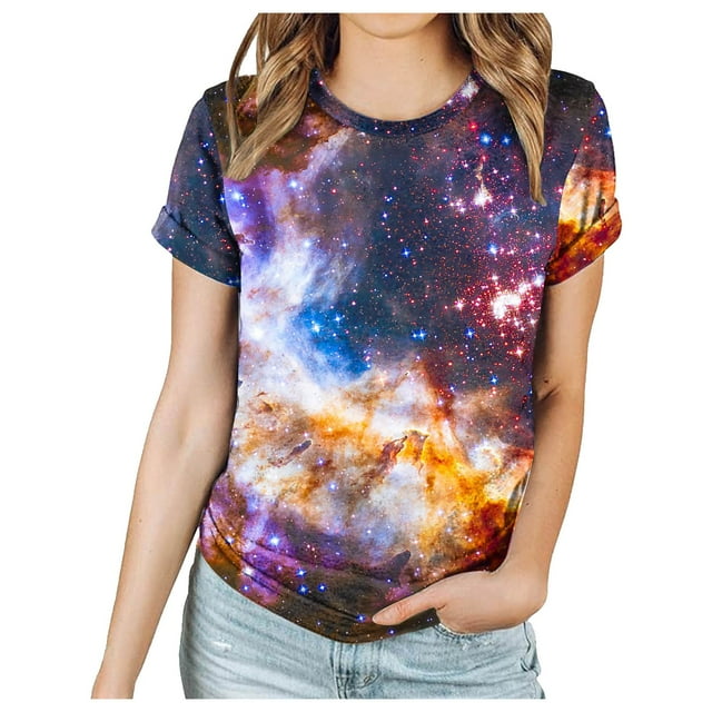 Bowake T-Shirts Tendance pour Femmes Manches Courtes Basiques Col Rond Mode Hauts Amples Légers Vêtements d'Été Décontractés 2024 Or