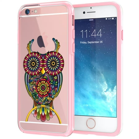 Iphone 6 Case Samoan Tattoo iPhone 6 6s Case, True Color® Owl Tattoo Design on Clear Transparent Hybrid Cover, Hard +Soft Slim Thin Durable Protective Shockproof Impact TPU Bumper +FREE Stylus and Screen Protector - Coral Pink ()