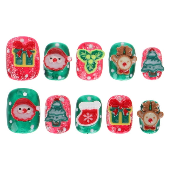 CIMAXIC christmas 1 Box Of Xmas Press On Nails Short Fake Nails Cute Winter Nail Art Stickers For Women Full Cover Plastic Nail Tips For Party,0.59"X0.51"X0.2"