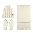 thumbnail image 2 of Xfvqtps Women Hat Scarf Glove Set Knit with Plush Lined Solid Color Touchscreen Winter Warm Stretchy Extended Beanie Neck Warmer Gloves Set White, 2 of 8