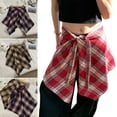 thumbnail image 2 of Huhudde Unisex Checkered Layered Short Wrap Skirt Irregular Pleated Apron Skirt Tie Up A Line Hip Scarf Overskirt Shirt Extender, 2 of 17