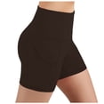 thumbnail image 3 of Women's Soft Fabric Yoga Shorts High Waist Tummy Control Elastic Waist Pockets Compression Fit Athletic Gym Fitness Running Cycling Outdoor Workout Plus Size | VerBelle,Brown 2XL, 3 of 8