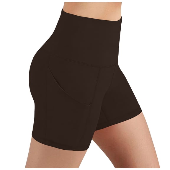 QTBIUQ Yoga Shorts for Women High Waist Workout Biker Shorts with Pocket Elastic Gym Running Cycling Activewear Stretchy Breathable Soft Athletic Shorts