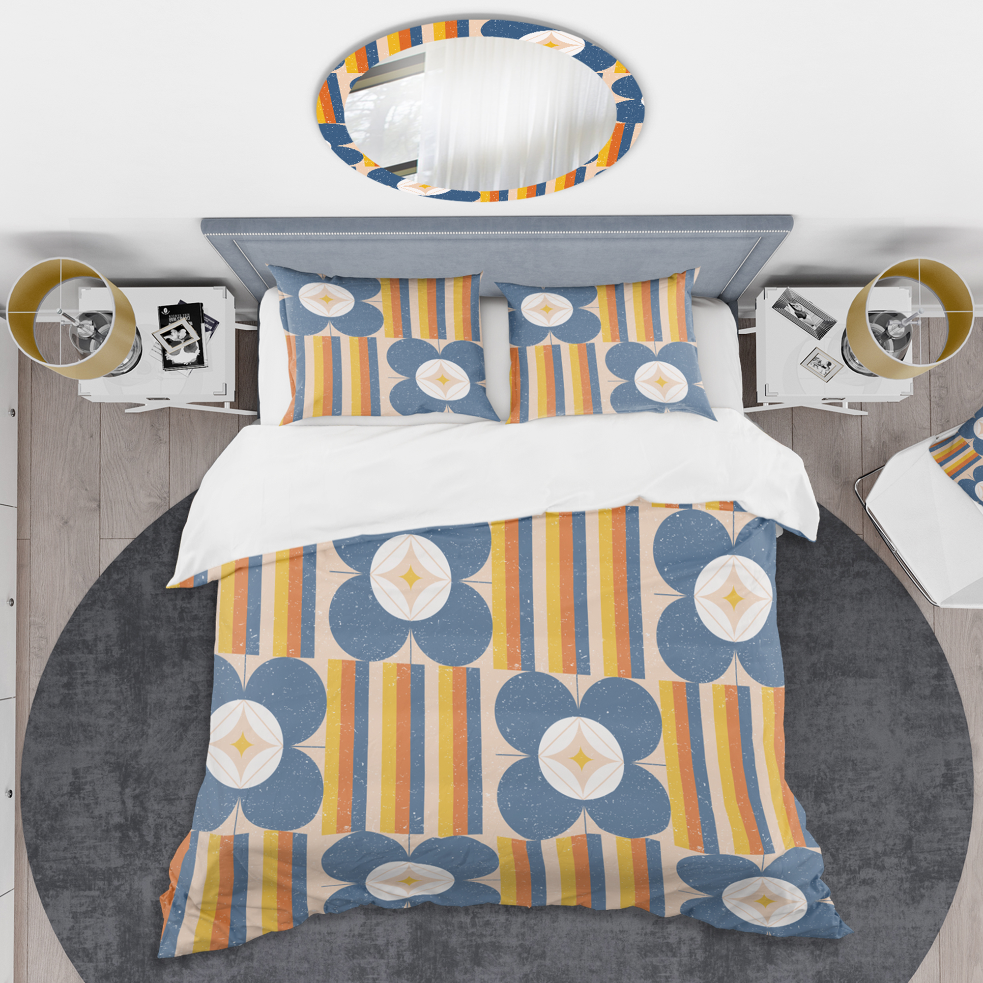 Designart 'Retro Floral Pattern XI' Mid-Century Modern Duvet Cover Set