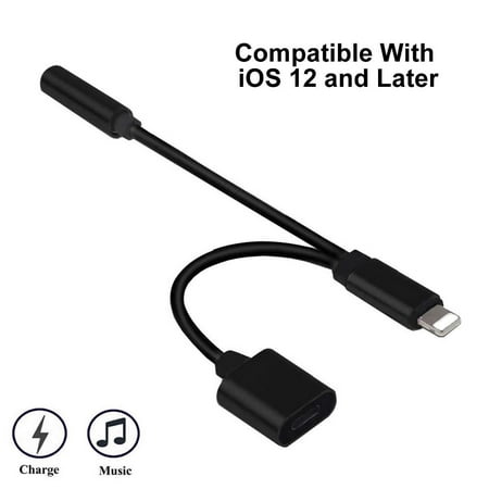 Support All iOS, Black 2 in 1 Dual Headphones Adapter Compatible with iPhone 7/7 Plus/8/8 Plus/X/Xr/Xs/Xs Max, 2 in 1 Charge and Listen to Music at The Same (Best Music App For Iphone Listen Offline)