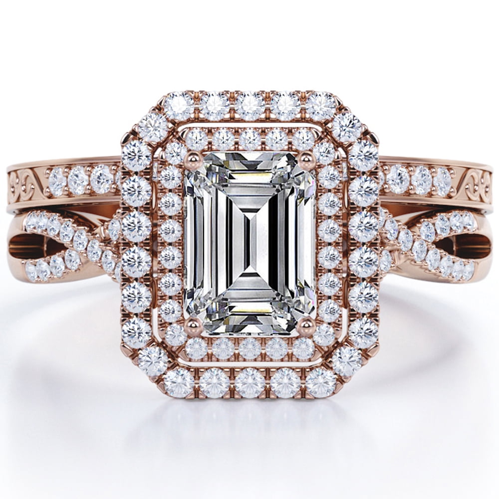 Certified - Twisted - 1.5 Carat Emerald Cut Moissanite - Filigree Band ...