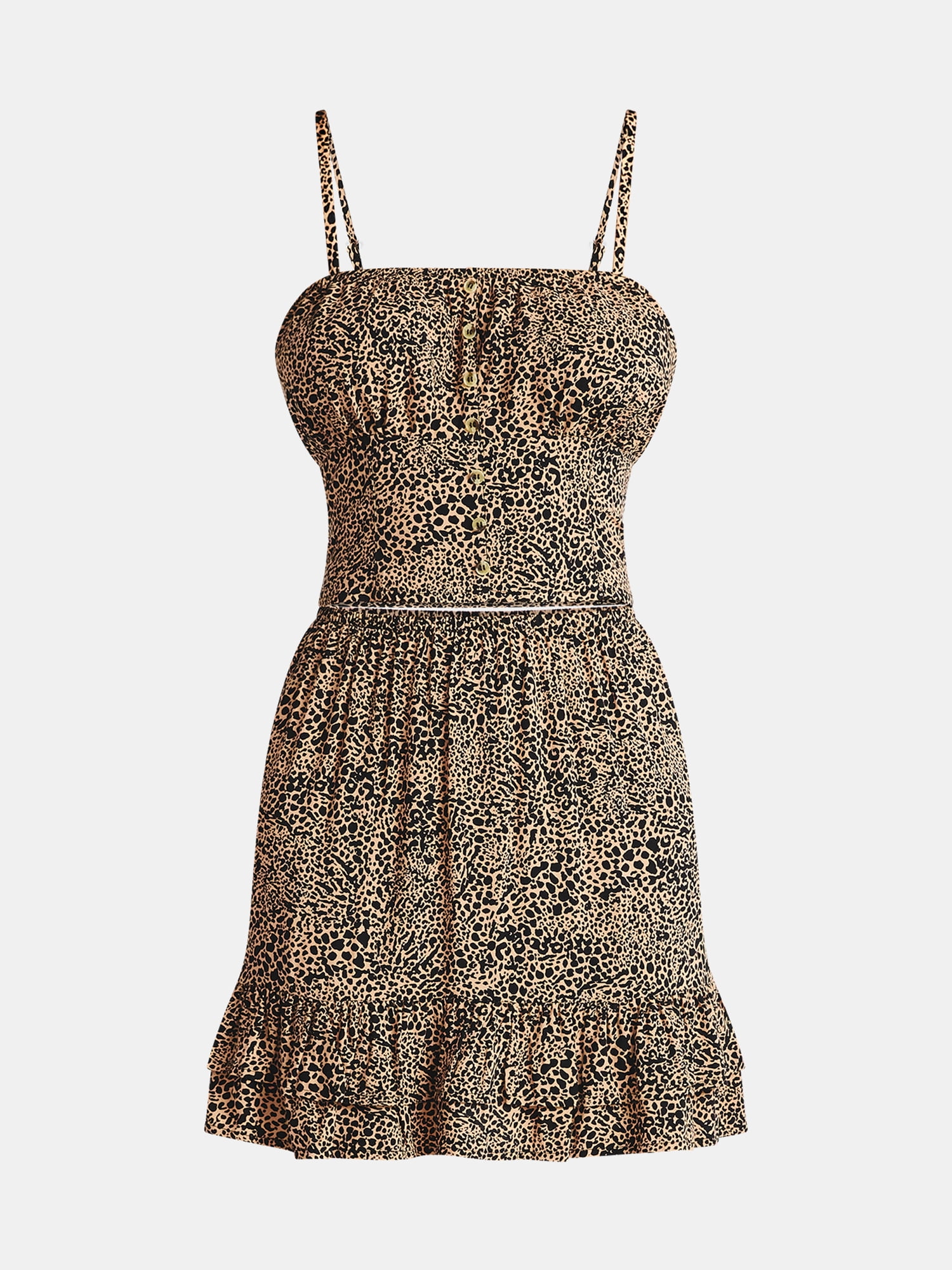 No Boundaries Button Cami and Ruffle Mini Skirt Set, 2-Piece, Women's