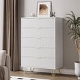 thumbnail image 2 of FURNIWAY 5 Drawers Dresser for Bedroom, Tall Modern Chest of Drawers with Gold Handle, Fluted Wood Dresser,Nightstand for Bedroom, Living Room, Hallway, Entryway,White, 2 of 8