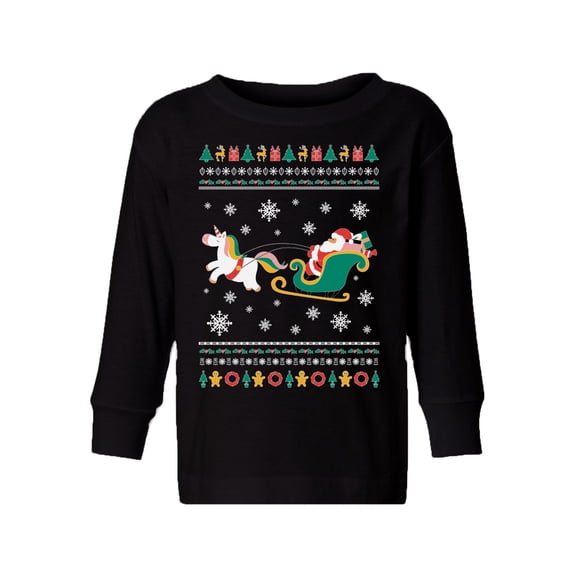 Awkward Styles Toddler Christmas Sweater Long Sleeve Toddler Christmas Shirt for Boys Girls Santa with Unicorn Sweater