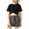 thumbnail image 3 of Girl's 2 Piece Outfit Short Sleeve Twist Crop Top and Print Shorts Sets Cute Clothing Set 3-12Y, 3 of 5