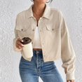 thumbnail image 7 of Rexolia Women’s Cropped Corduroy Button Down Jacket Long Sleeve Casual Fall Outerwear Beige L, 7 of 7