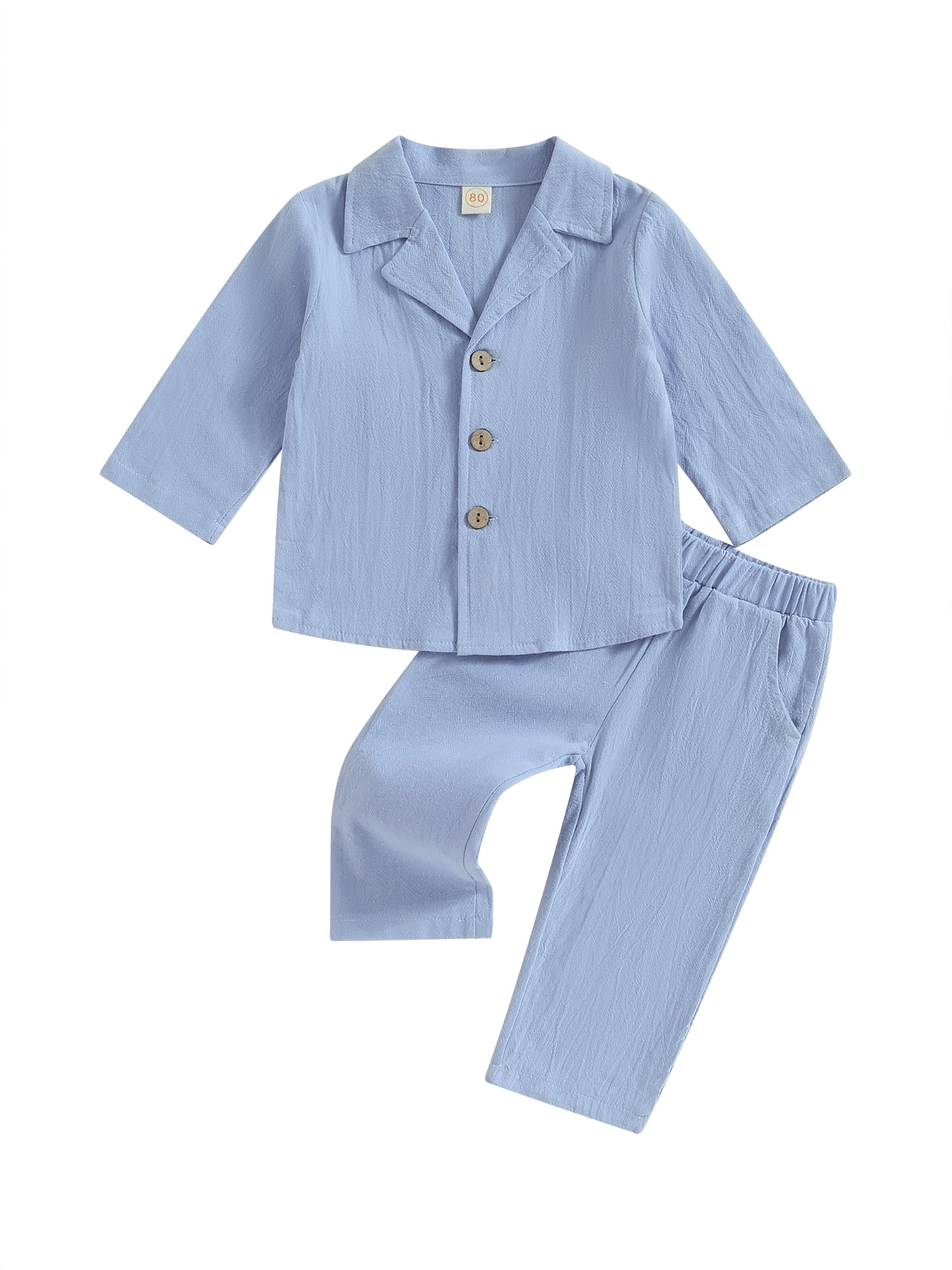 xiaxaixu Baby Boy Fall Outfits Long Sleeve Solid Color Button Up Shirt + Pants Set Toddler Clothes