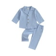 thumbnail image 1 of xiaxaixu Baby Boy Fall Outfits Long Sleeve Solid Color Button Up Shirt + Pants Set Toddler Clothes, 1 of 9