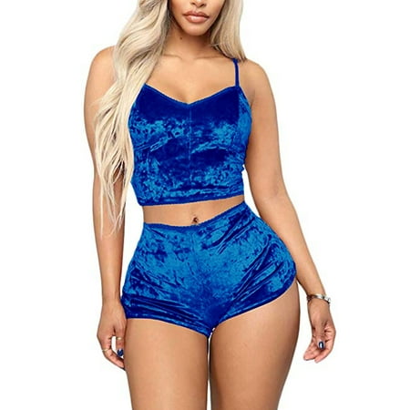

Women Lingerie Set Slim Solid Color Sling Crop Top + Short Elastic Band Pants