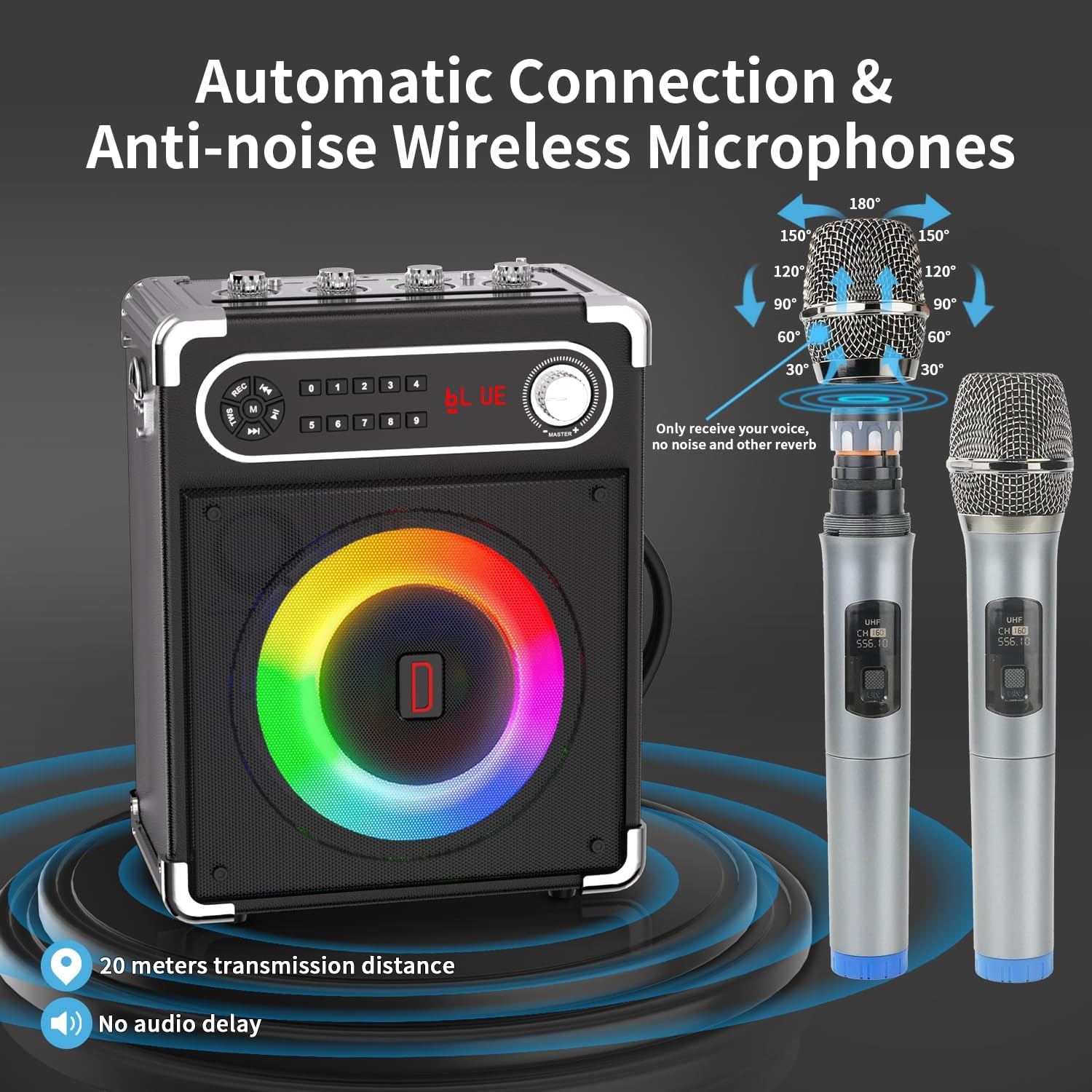 Rybozen Karaoke Machine with 2 Wireless Microphones, 2 Pieces