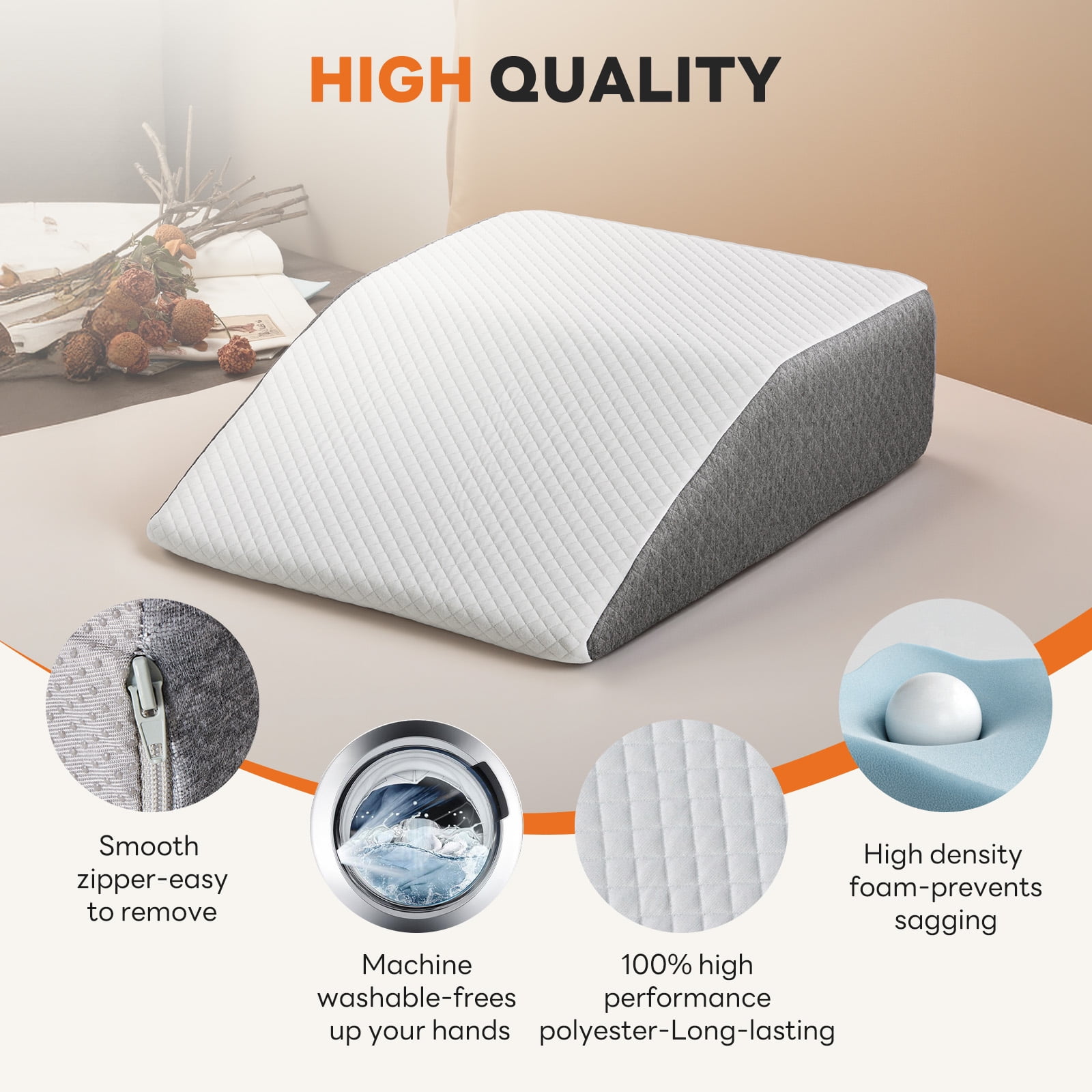 JIOABL Wedge Body Pillow for Sleep Comfort, Neck Pain Relief, Acid Reflux, Heartburn, Back Pain Relief and Snoring, 7Inch