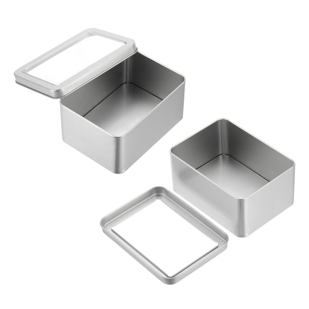 2 Pcs Caja de Lata Metálica, 5.1 x 3.7 x 2.4 Pulgadas Caja de Almacenamiento Rectangular con Tapa