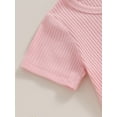 thumbnail image 6 of Infant Baby Boys Girls Summer Outfit, Short Sleeve Crew Neck Solid Jumpsuit with Rabbit Ears Hat, 6 of 8