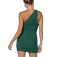 thumbnail image 3 of Bigersell Tank Top Dress Women's Soild One-Shoulder Ruched Sleeveless Skinny Mini Short Dress Big & Tall Bodycon Dress Style 776, Female Mid-Length Dresses Green XS, 3 of 7