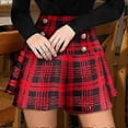 thumbnail image 3 of Button-Decorated Skirt Elegant Plaid Print Fashionable Soft And Breathable Polyester Material High Waist Pleated Skirt for Women, 3 of 5