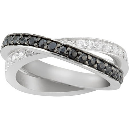 2.66 Carat T.G.W. Black and White Round CZ Sterling Silver Two-Band Roll Ring