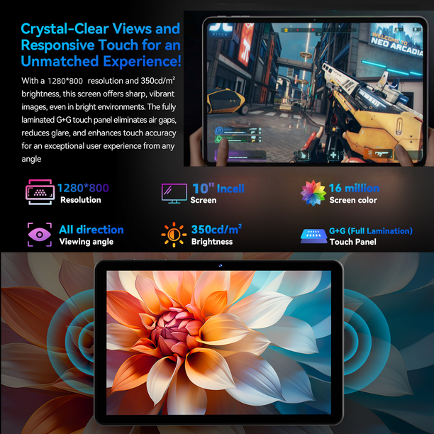 Android 16 Tablet with Keyboard, Tablet 10 inch Wi-Fi Model