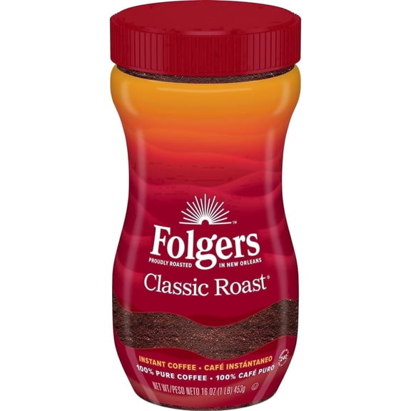 Folgers Classic Roast Instant Coffee Crystals 16 oz (1 Pack) – Fast, Fresh Coffee Anytime