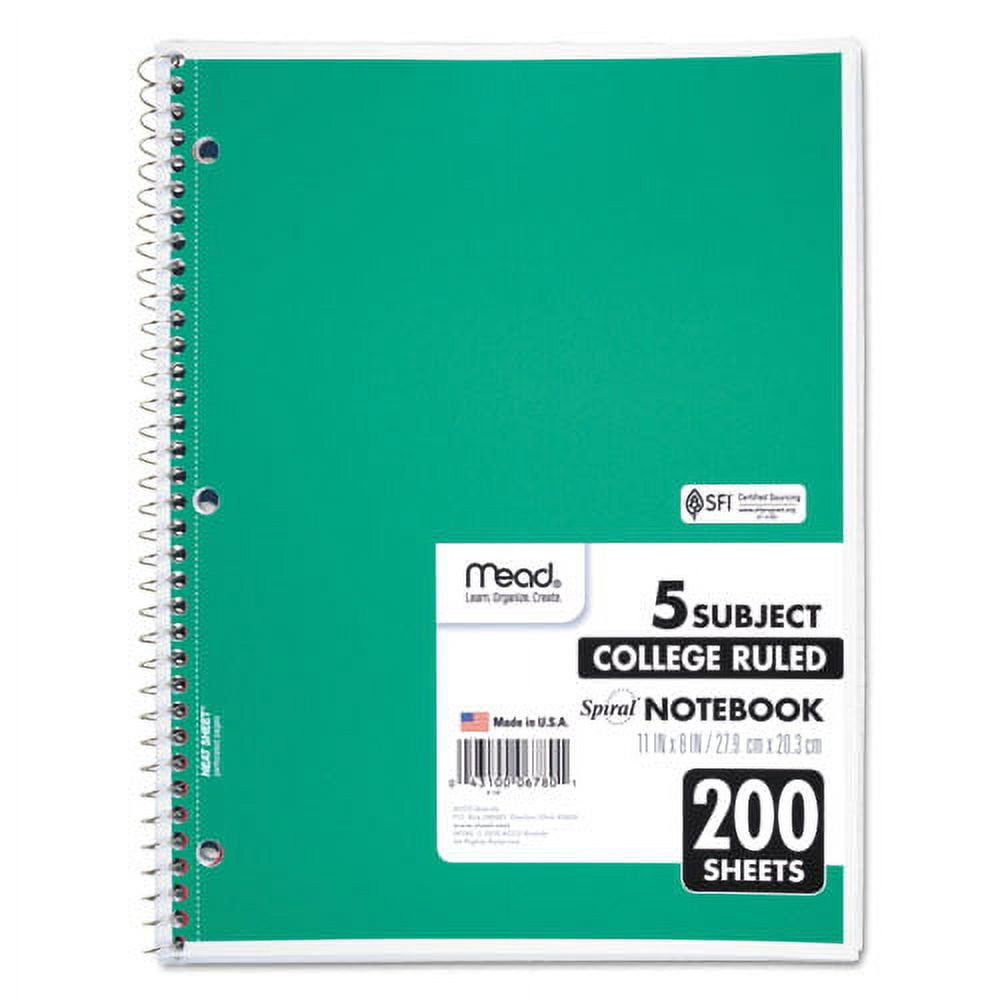 "Spiral Notebook, 5 Subject, Medium/college Rule, Randomly Assorted Covers, 11 X 8, 200 Sheets | Bundle of 5 Each"