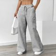 thumbnail image 5 of Duqingm Summer Pants for Women Womens Striped Barrel Casual Pants 2026 Trendy Summer Elastic Drawstring Baggy Lounge Wide Leg Trousers with Pockets Grey,M, 5 of 7