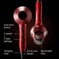 thumbnail image 4 of Professional Hair Dryer, Ionic Ceramic Tourmaline Technology, 2000W Quiet Drying, with Narrow & Wide Concentrator Nozzles, 3 Heat & 2 Speed Settings, Cool Shot Button, Red, 4 of 6