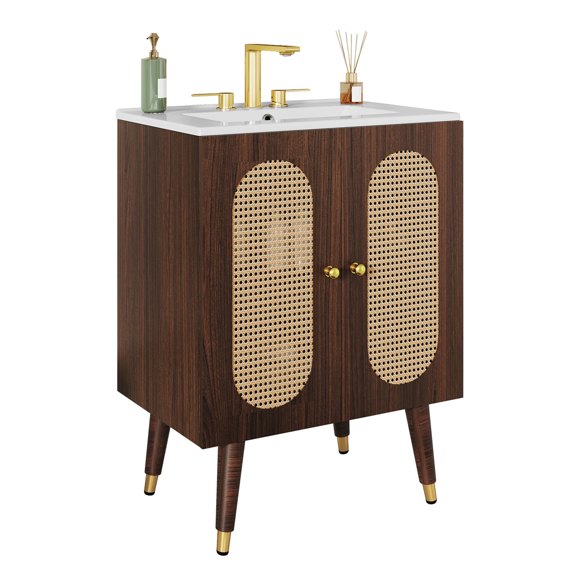Dextrus 24" Bathroom Vanity with Sink, Freestanding Wooden Cabinet Vanity with Soft-Closing Door, Brown